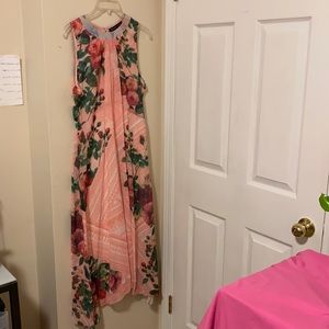 Prankaj & Nidhi Size 14 Midi Dress by Anthropologie Pink Floral Beaded